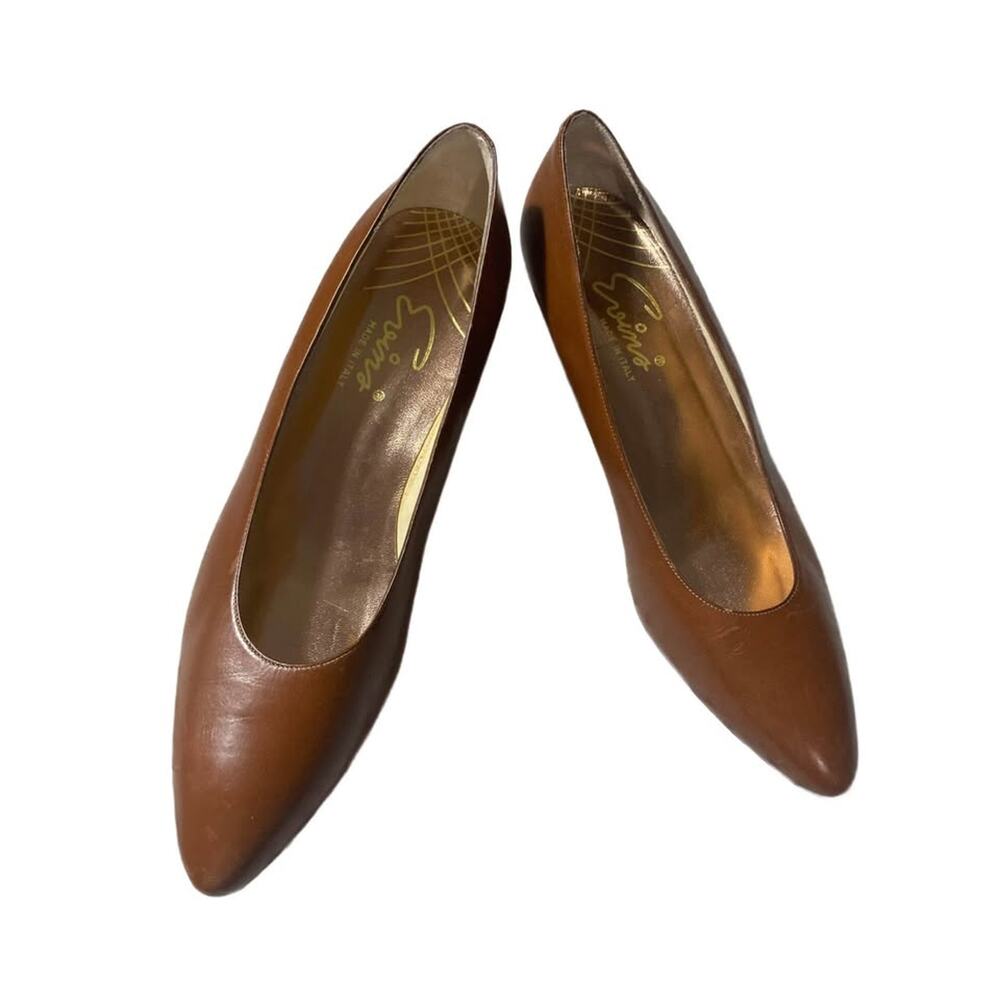VTG 80s/90s David Evins Chestnut Leather Pumps Heels Shoes Made in Italy Sz 9B